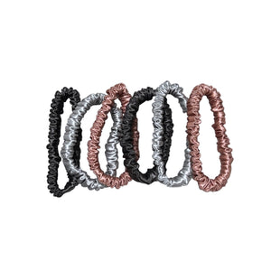 Skinny 100% Pure Silk Hair Ties (Pack of 6) - Metallic Mix