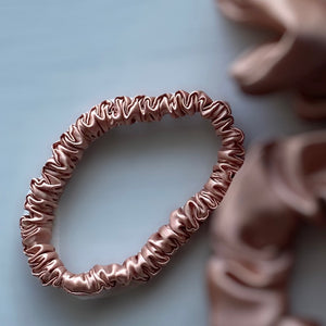 Skinny 100% Pure Silk Hair Ties - Rose Gold