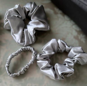 Large 100% Pure Silk Hair Ties - Silver