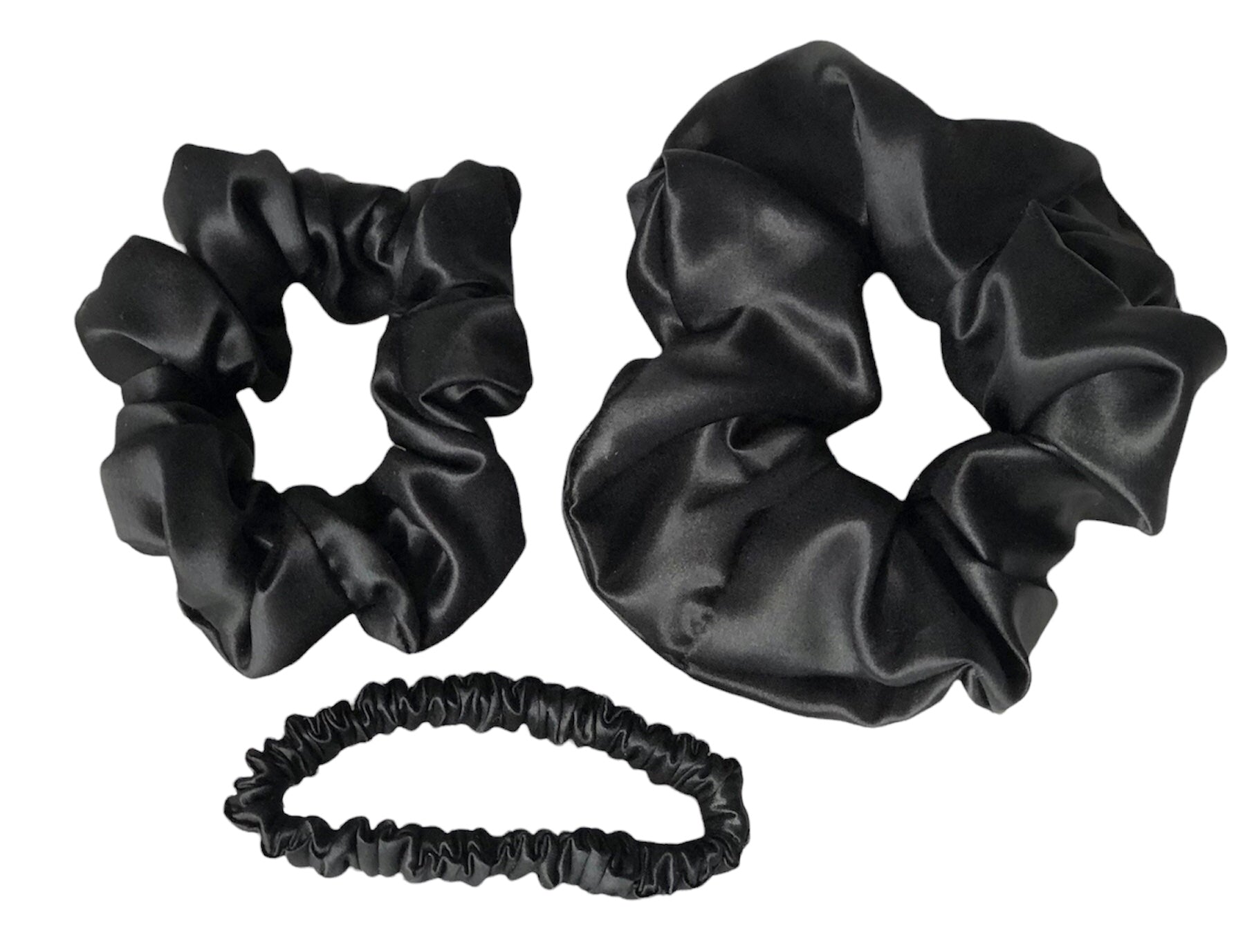 Black Pure Mulberry Silk Scrunchie - Set of 3