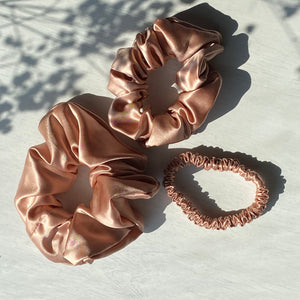 Skinny 100% Pure Silk Hair Ties - Rose Gold