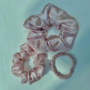 Pink Pure Mulberry Silk Scrunchie - Set of 3