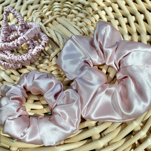 Pink Pure Mulberry Silk Scrunchie - Set of 3