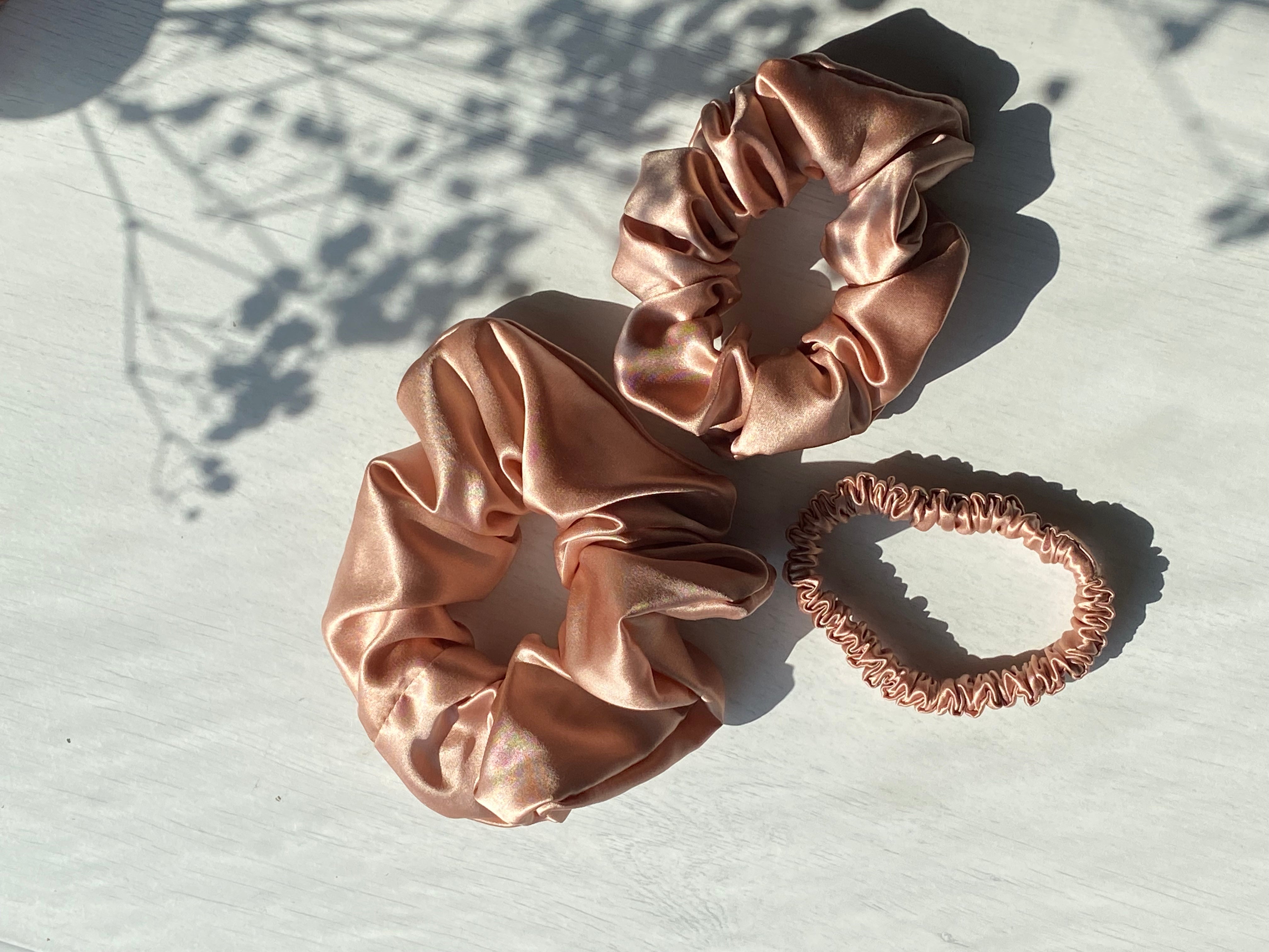 Medium 100% Pure Silk Hair Ties - Rose Gold