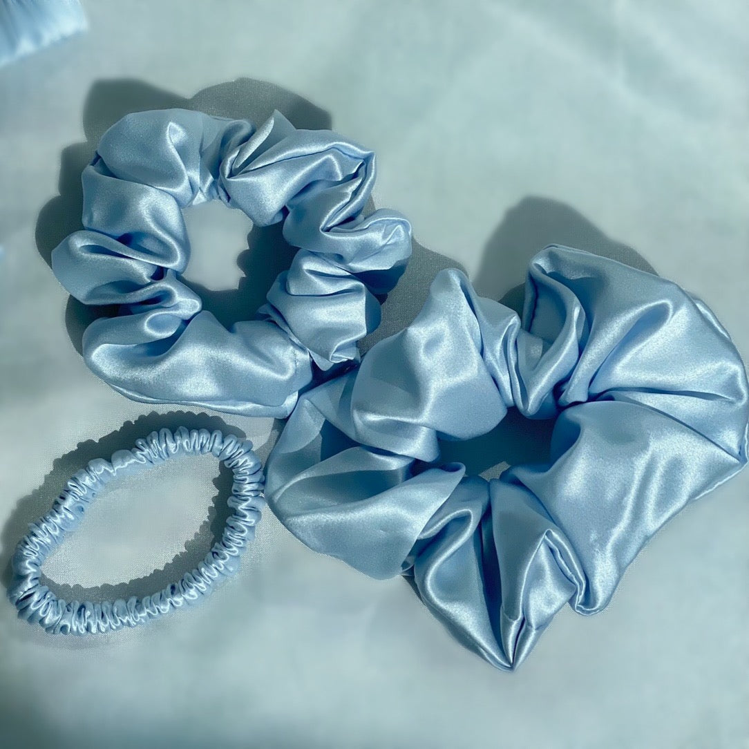 Large 100% Pure Silk Hair Ties - Sky Blue