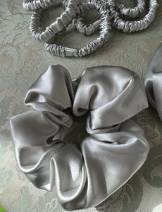 Large 100% Pure Silk Hair Ties - Silver