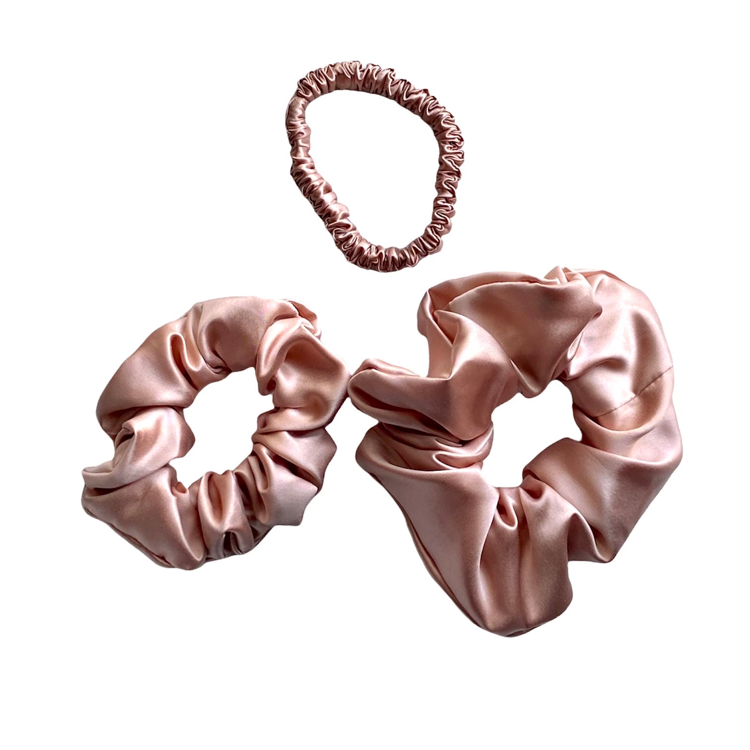 Rose Gold Pure Mulberry Silk Scrunchie - Set of 3