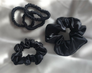 Black Pure Mulberry Silk Scrunchie - Set of 3