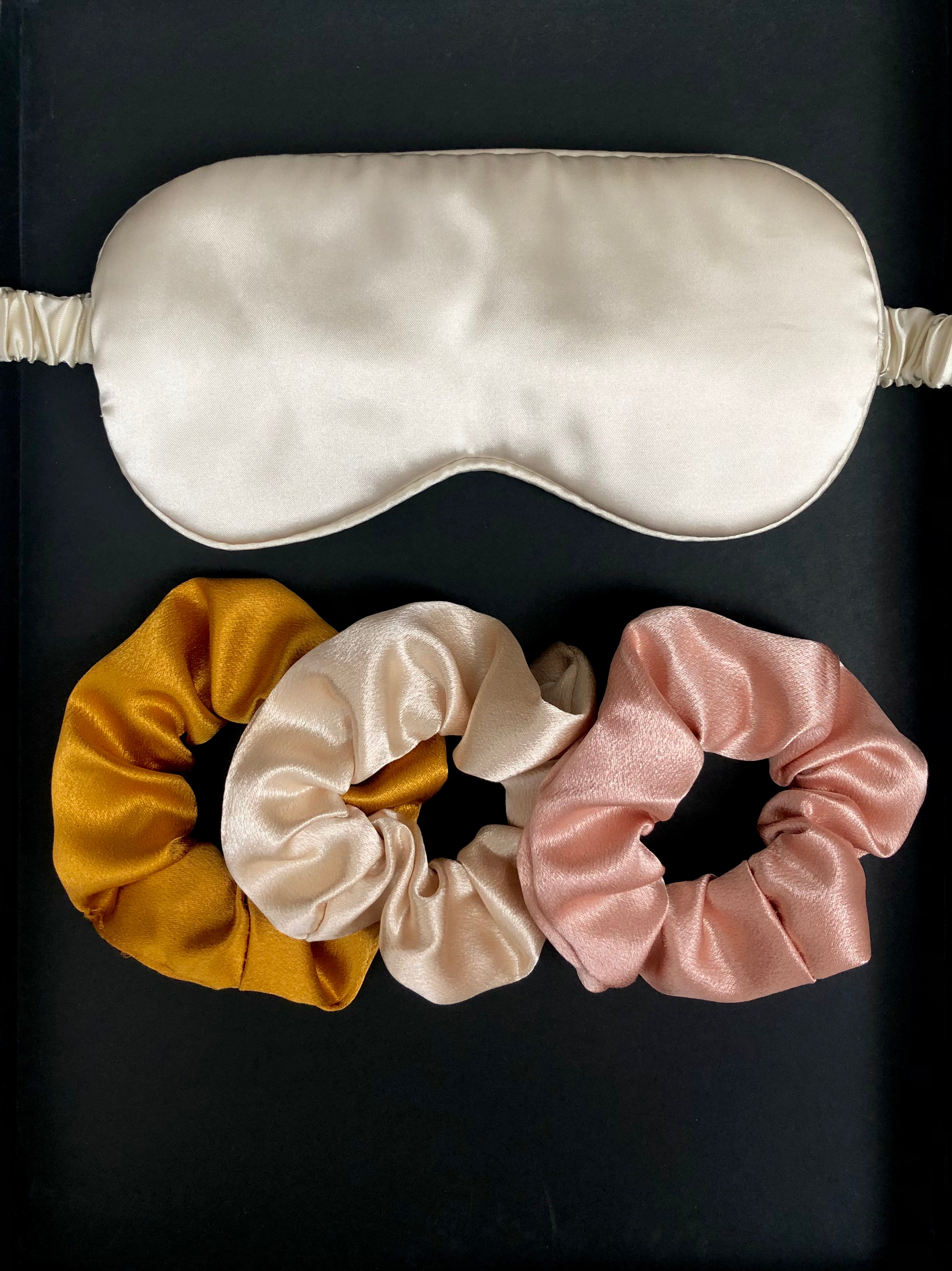 Nude Satin Scrunchie and Sleeping Mask Gift Set